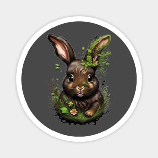 Mystical Whispers: Surrealistic Art Design of a Rabbit with Moss and Plants Magnet